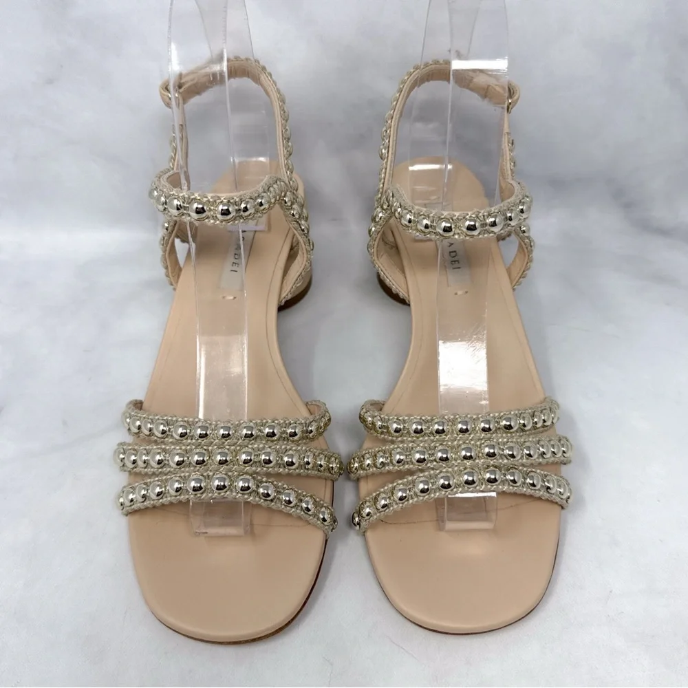 NEW Casadei Studsway Pearl Studded Strappy Open Toe Kitten Block Heel Sandals 36